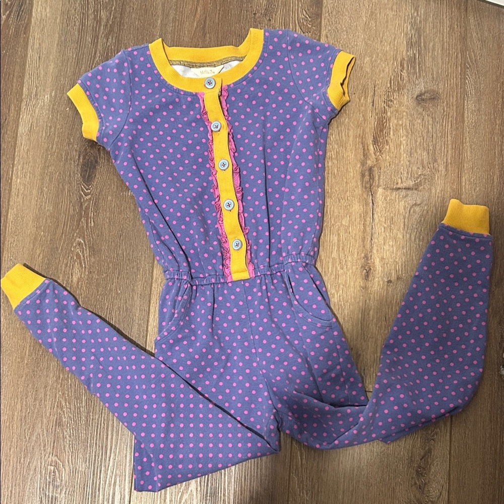 Matilda Jane brand Purple Polka Dot Jumpsuit with Yellow Accents